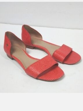 TORY BURCH Savannah Micro Tejus Embossed in Melon Flats Sandals Size 5.5